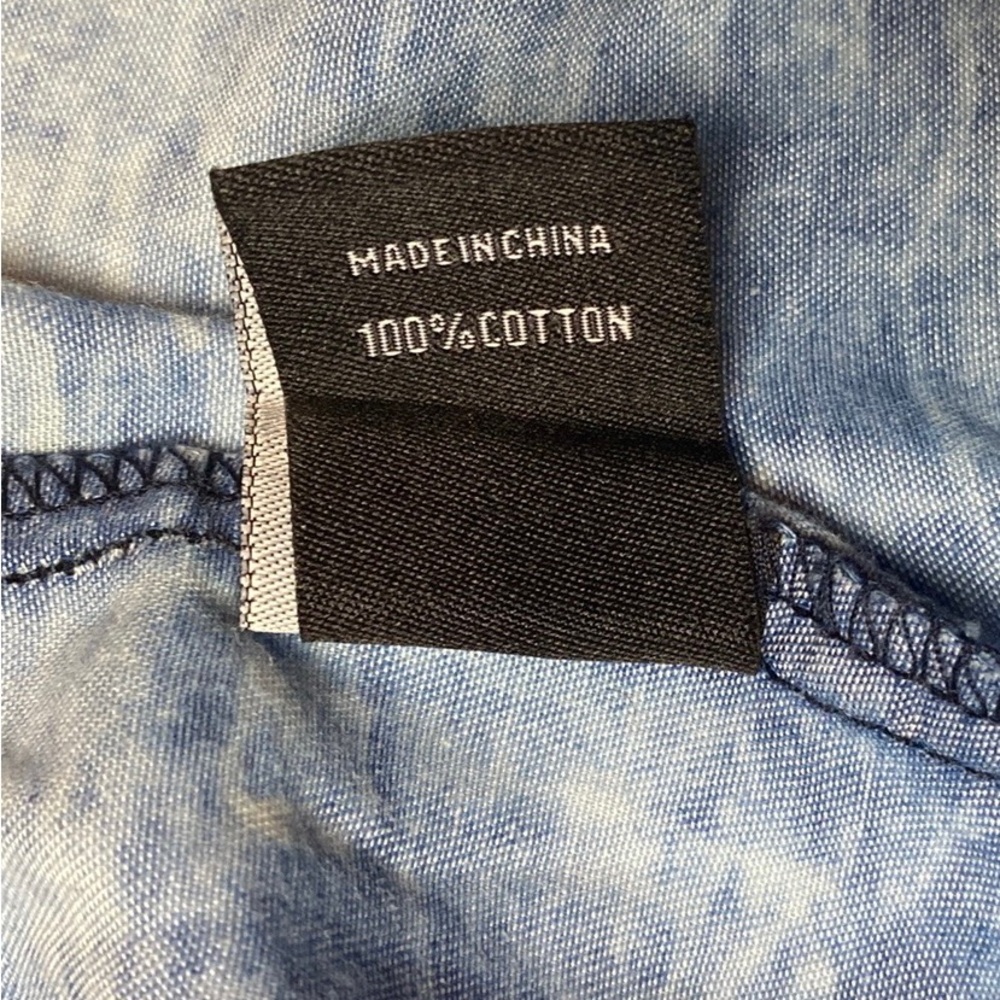 Faux Denim Cropped Cold Shoulder Hooded Top - Picture 7 of 7